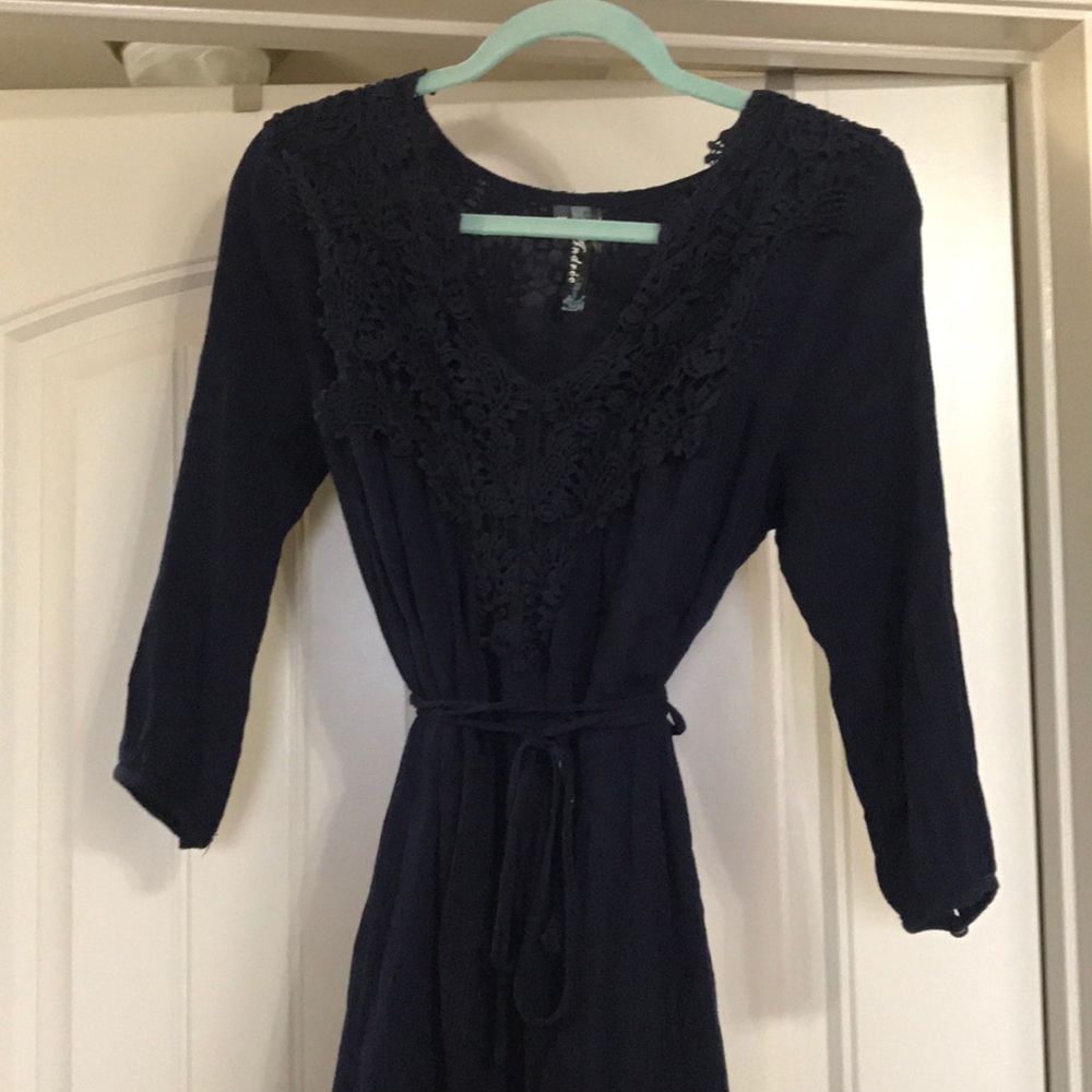 Navy dress with embroidered detail